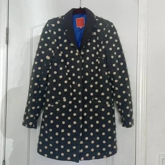 Modcloth Salient Style Wool Coat Polkadot Gray Sz XS - Picture 6 of 15